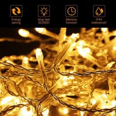   500 LED-es meleg fehér fényfüzér (8 funkciós), 100 méter