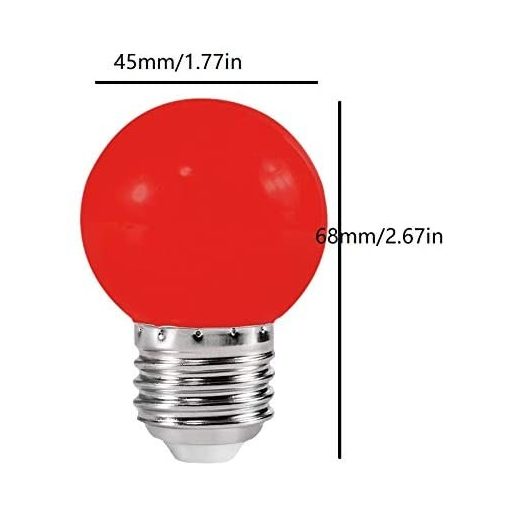 Színes Led izzó, G45, piros, E27 foglalat, 2 W, 5 db készlet